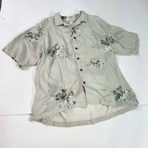 Tommy Bahama Shirt Mens XL Gray Floral Button-Front Hawaiian Shirt Silk - Picture 1 of 9